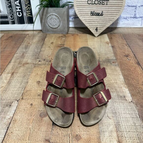 Birkenstock Arizona washed metallic port sandals red slides size 37 - Picture 4 of 7
